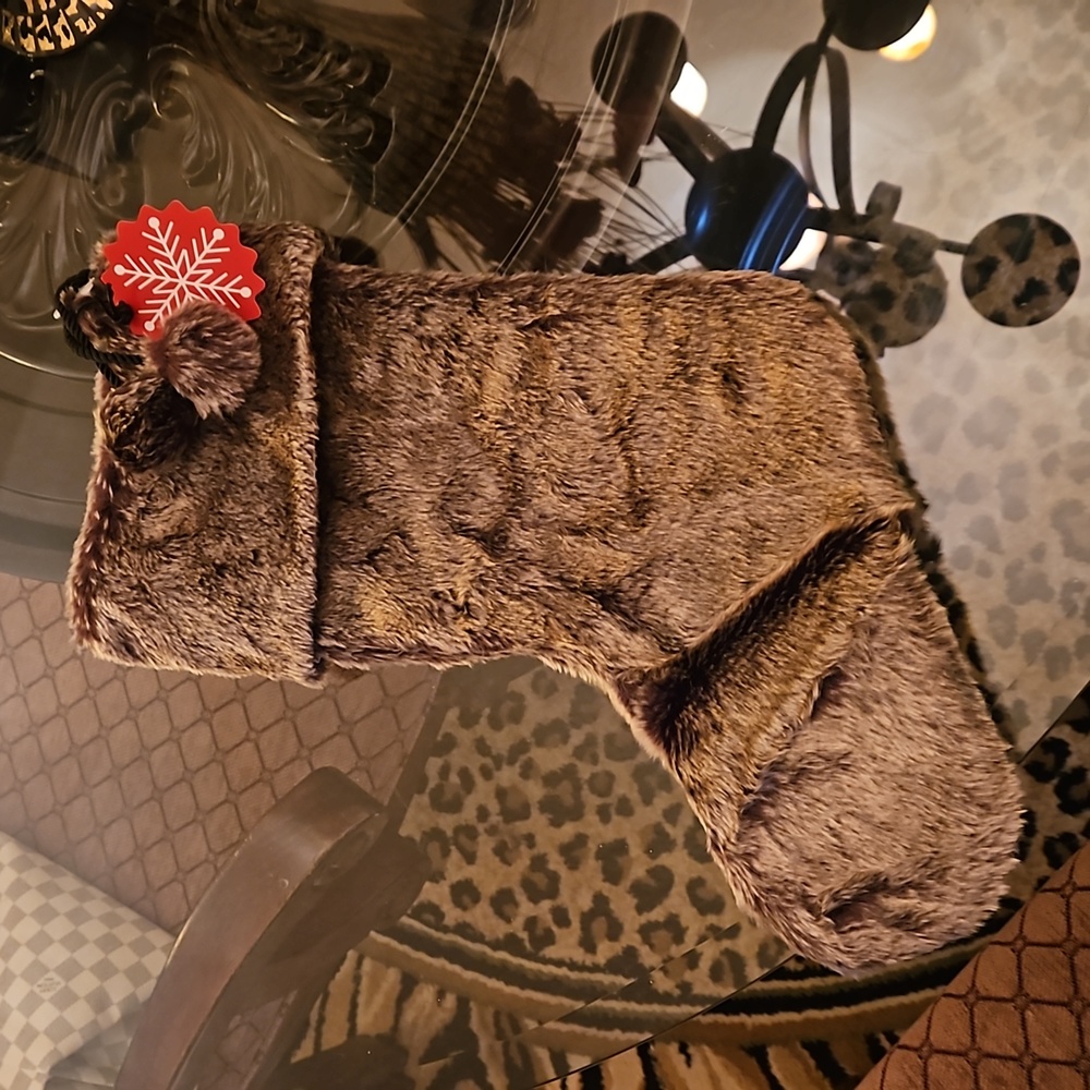 Faux Fur Christmas Stocking with Jazzy pom poms. NEW